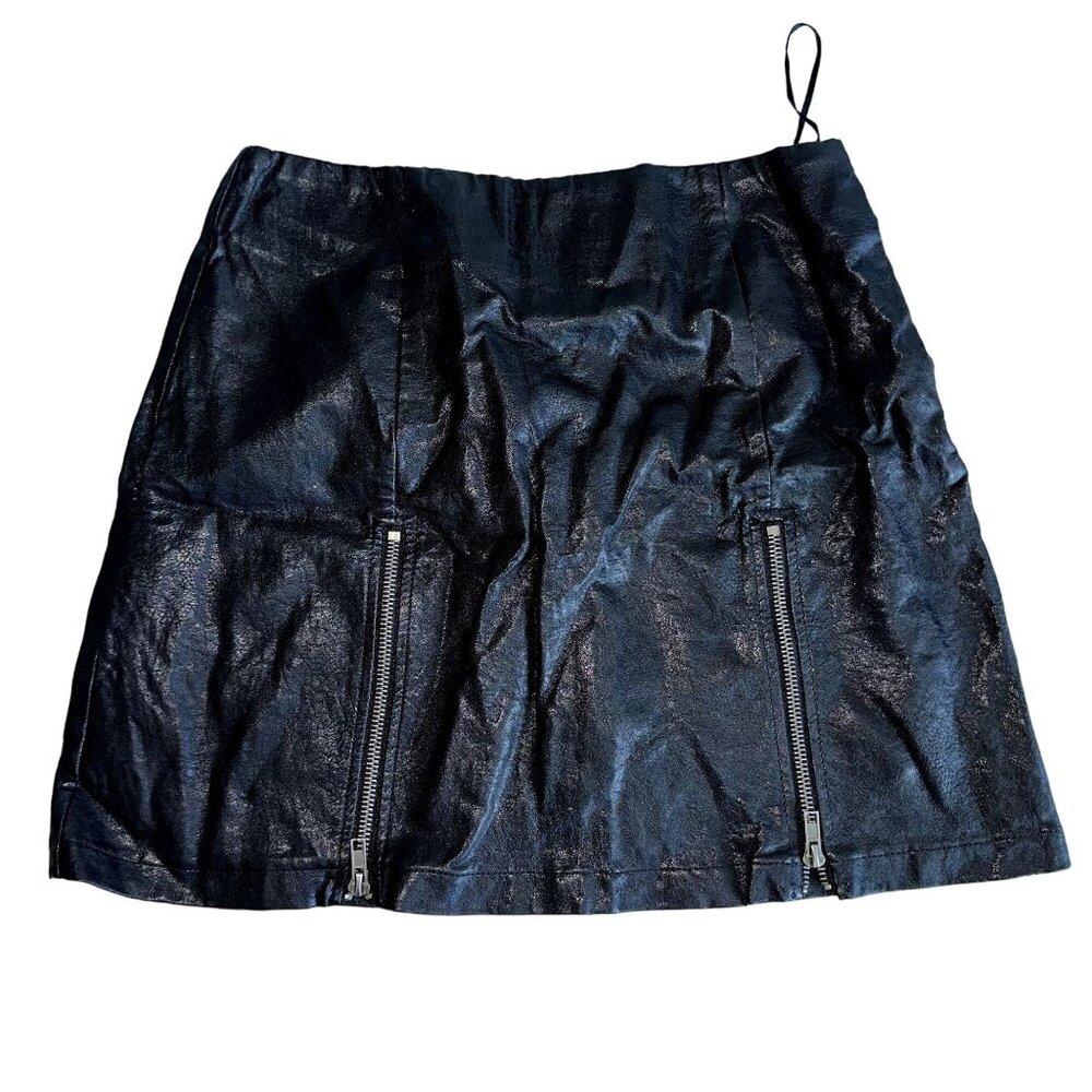 NWT LF SEEK The Label Black Faux Leather Front Zip Mini Skirt Women's Small S